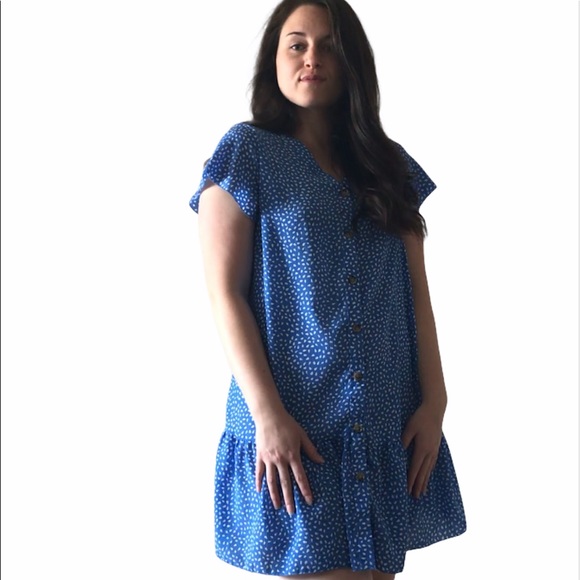 Blue Ruffle Button Front Dress - Picture 3 of 4